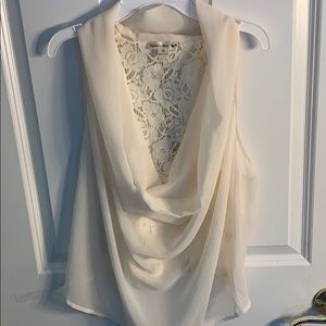 Cream sheer and lace tank top